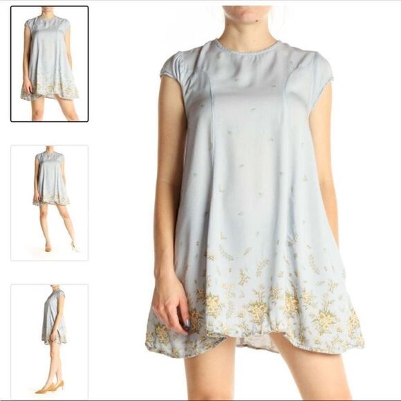 Urban Outfitters Womens Blue Floral Crewneck Classic Fit & Flare Dress Small - Picture 7 of 10